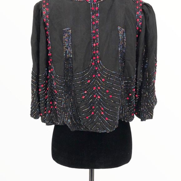 90’s Vintage Beaded Cropped Dinner Jacket Elbow Sleeves - Picture 9 of 12